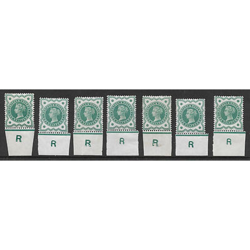 d Green Jubilee control R with wear - imperf set of 7 MOUNTED MINT