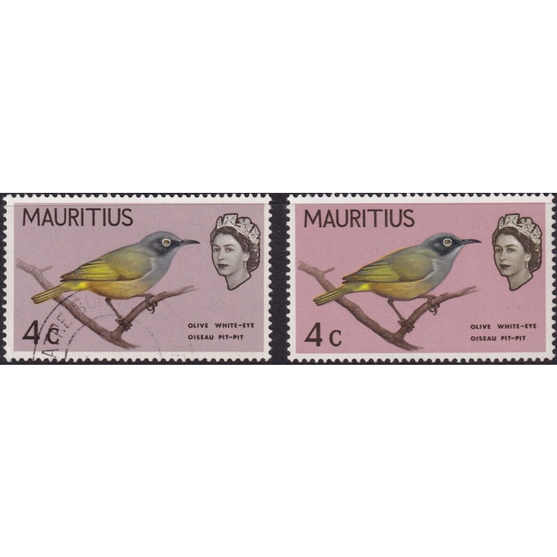Mauritius 1965 QEII 4c Bird with Mauve-Pink Missing VFU
