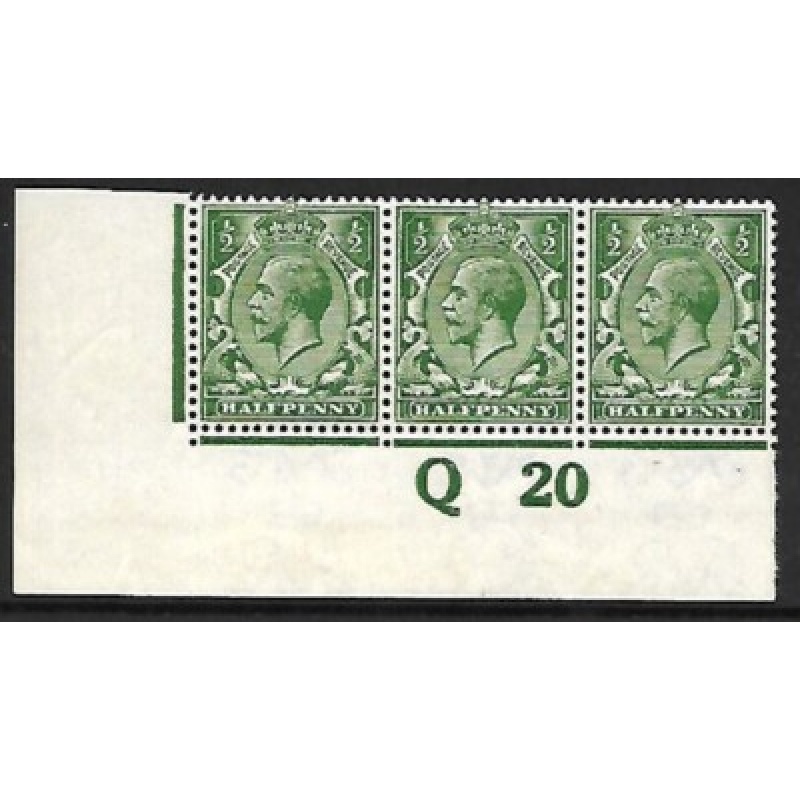 N14(5) d Very Deep Green Control Q20 strip of 3 with Hendon Cert UNMOUNTED MINT