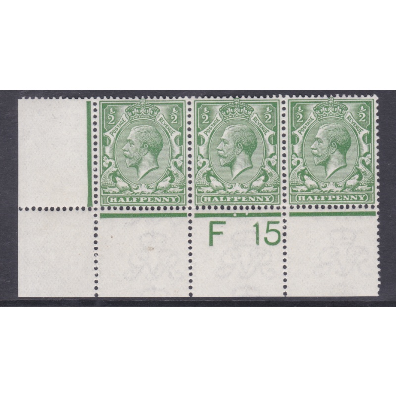 N14(-) d Pale Yellow Green Control F 15 perf strip of 3 MOUNTED MINT