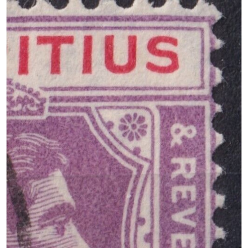 Mauritius 1938 KGVI 3c Reddish-Purple & Scarlet Sliced S Variety FU - See Notes