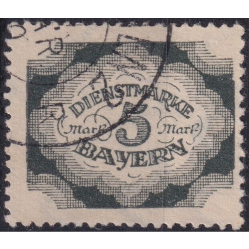 Bavaria 1920 5m Green Official Stamp VFU