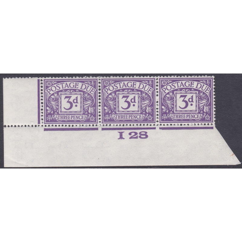 D14 3d Block Cypher Postage due Control I 28 strip of 3 Imperf Unmounted Mint