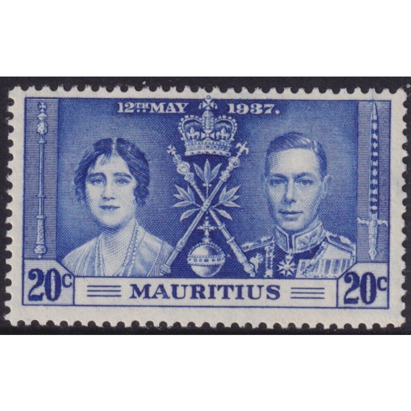 Mauritius 1937 KGVI 20c Coronation with Line Through Sword Variety MH (1)