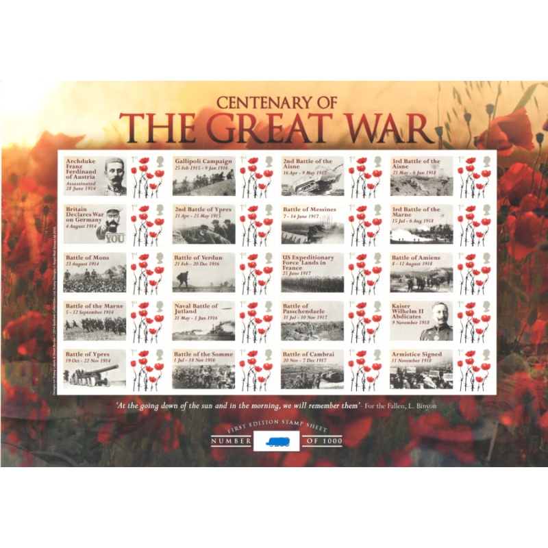 GB 2014 BC-436  The great war smiler sheet no. 392 UNMOUNTED MINT/MNH