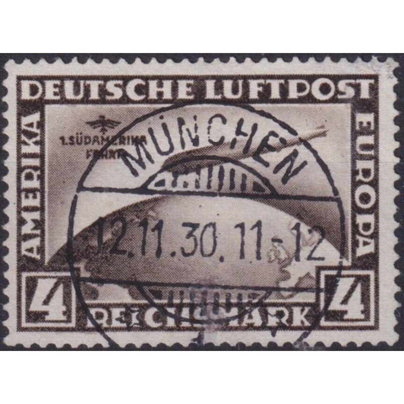 Germany 1930 4m Brown Zeppelin 1st South America Flight Used See Note