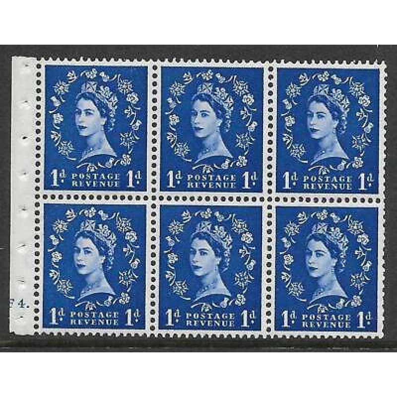 SB26b 1d Edward Wilding booklet pane perf type I Cylinder F4 Dot UNMOUNTED MNT