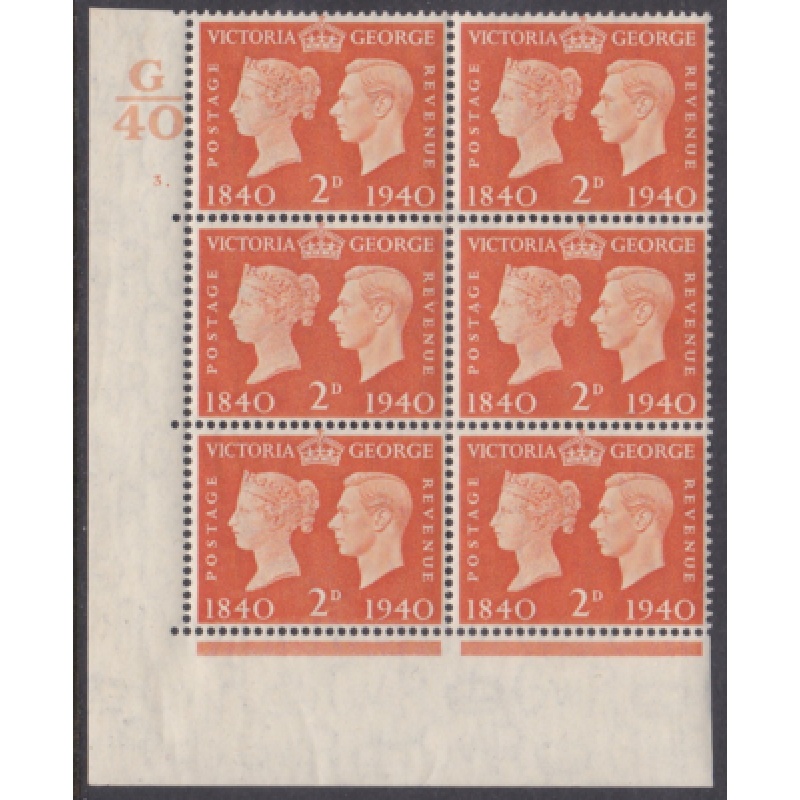Sg 482 1940 2d Centenary Cylinder G40  3 Dot UNMOUNTED MINT MNH