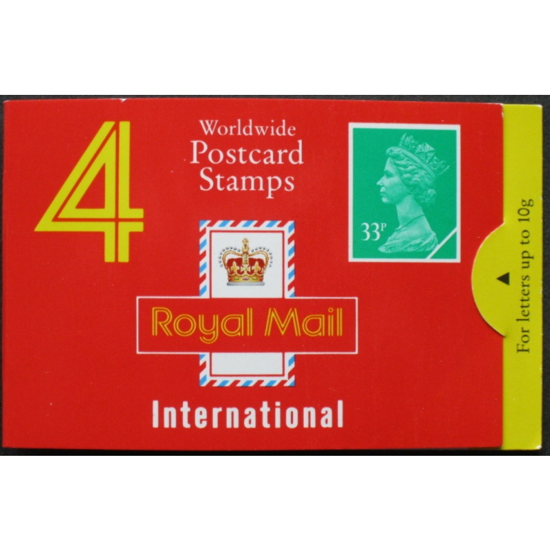 GJ1B 4 x worldwide postcard stamps (33p) Barcode Booklet complete - No Cylinder
