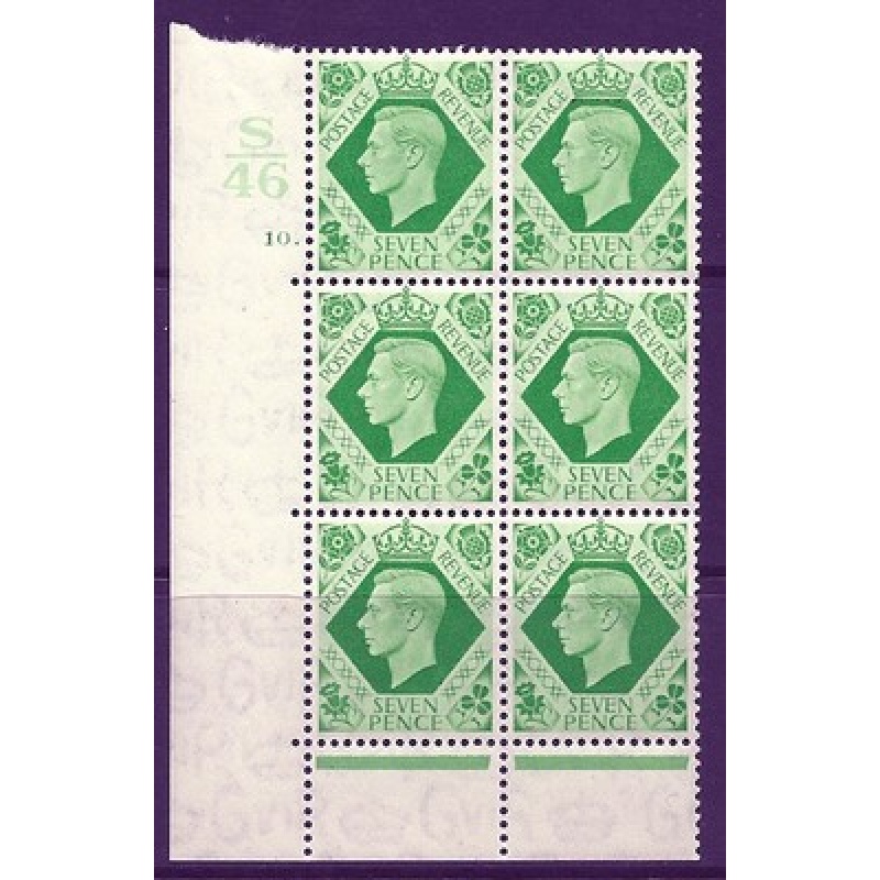 Sg 471 1939 7d Dark colours S46 10 Dot perf 6B(E P) block 6 UNMOUNTED MINT