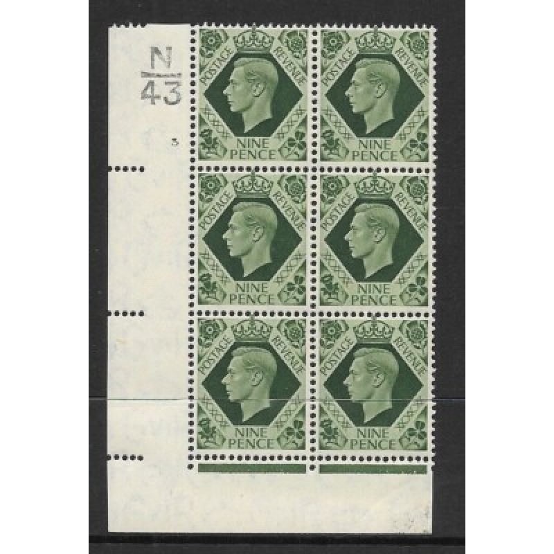 Sg 473a 9d Green Dark colours N43 3 No Dot perf 5(I E) block 6 UNMOUNTED MINT