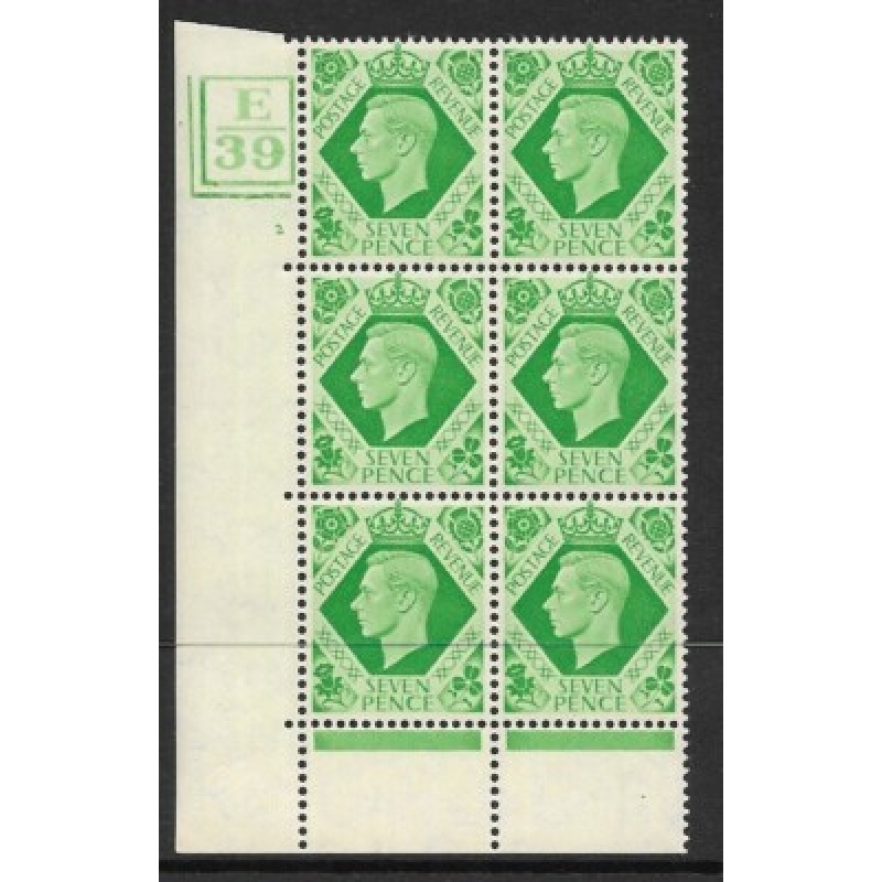 1939 7d Dark colours E39 2 No Dot 6 bar perf 6B(E P) block 6 UNMOUNTED MINT
