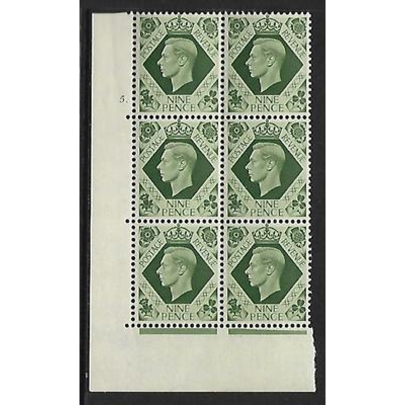 9d Dark colours 5 Dot perf 5(E I) block 6 UNMOUNTED MINT