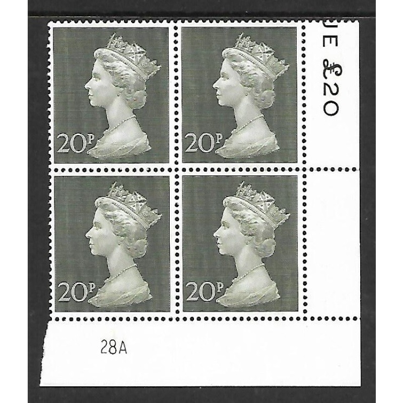 1970 20p Decimal Machin Cylinder 28A UNMOUNTED MINT