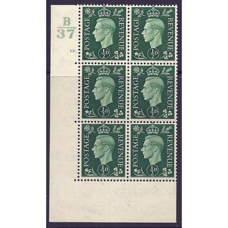 1937 d Green Dark colours B37 12 Dot Perf 5(E I) block 6 UNMOUNTED MINT MNH