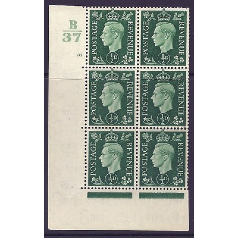 1937 d Green Dark colours B37 31 No Dot Perf 5(E I) block 6 UNMOUNTED MINT MNH