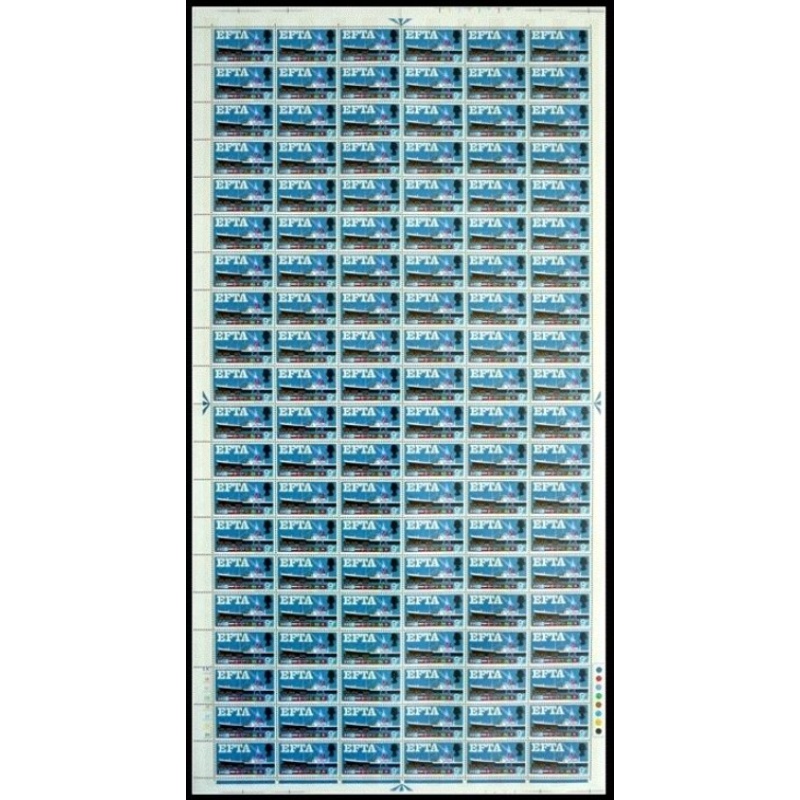 1967 EFTA 9d (PHOS) Complete Sheet With listed flaw