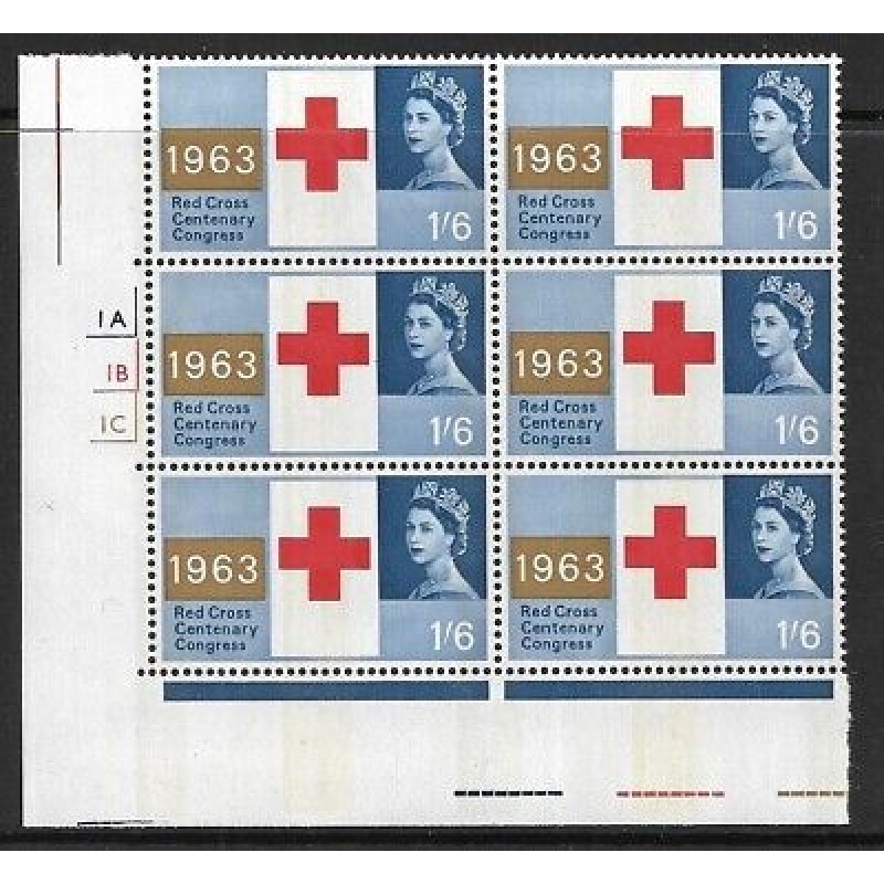 1963 Red Cross phosphor set of 3 in Cyl blocks 1 3  1 6 has 3NB UNMOUNTED MINT