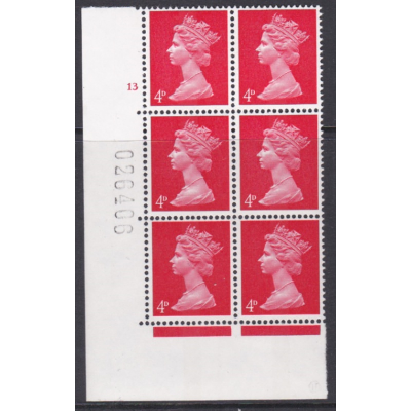 Pre-decimal Machin 4d Vermilion PVA CB Head A Perf A Cylinder 13 No Dot - MNH