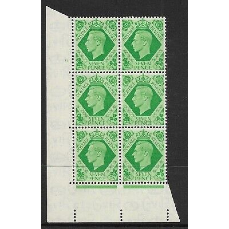 1939 7d Dark colours 9 Dot perf 5(E I) block 6 UNMOUNTED MINT
