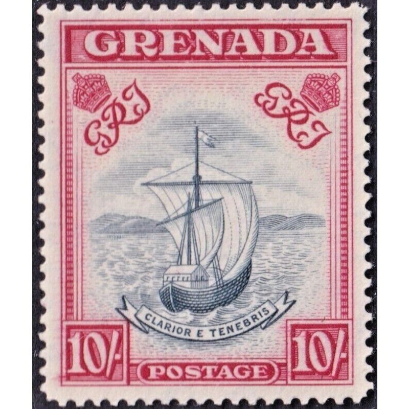 Grenada 1943 KGV 10/- Blue-Black & Carmine MH