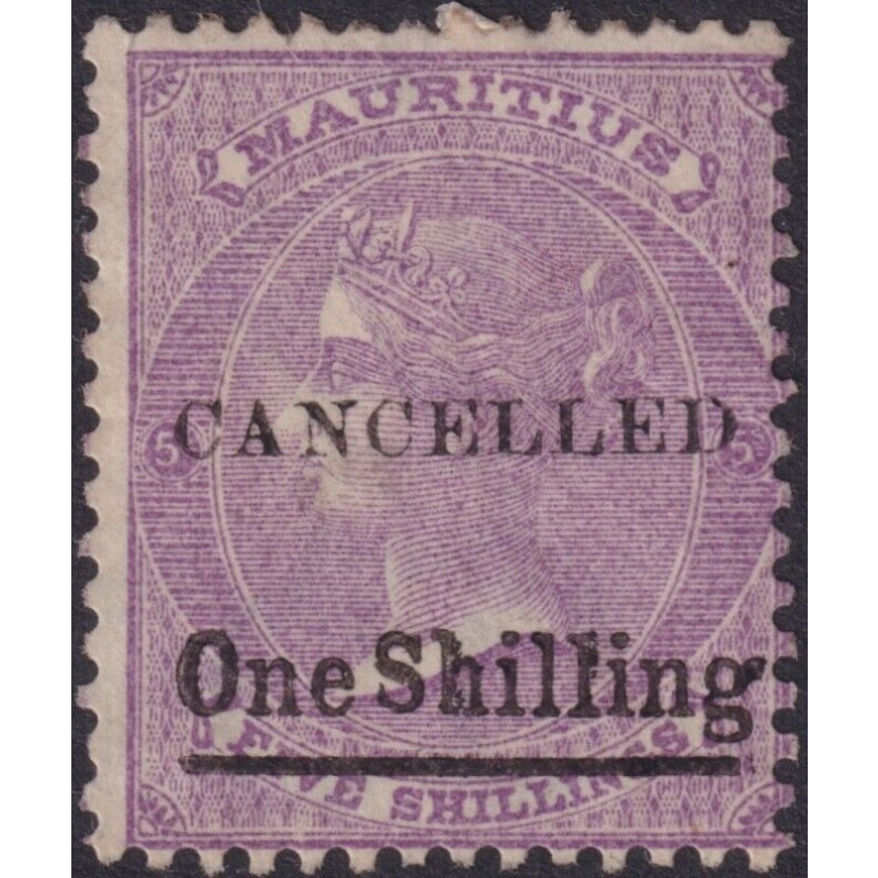 Mauritius 1878 QV 1/- on 5/- Bright Mauve Overprinted Cancelled MNG