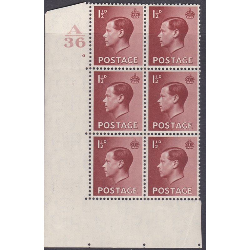 1d A 36 Cylinder Block - 6 No Dot UNMOUNTED MINT