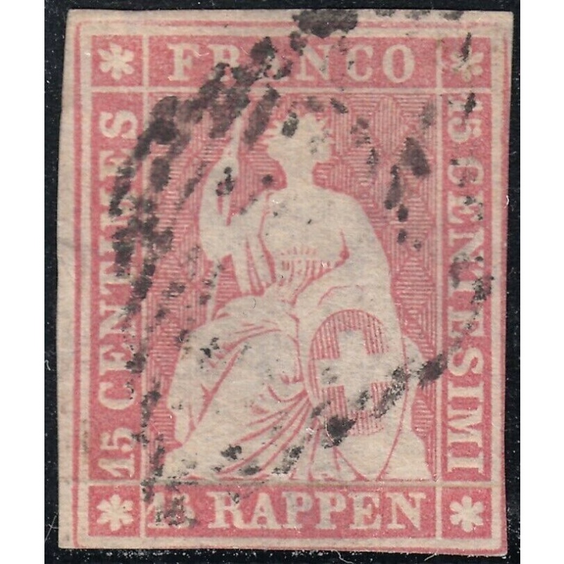 Switzerland 1854 15r Pink Seated Helvetia VFU