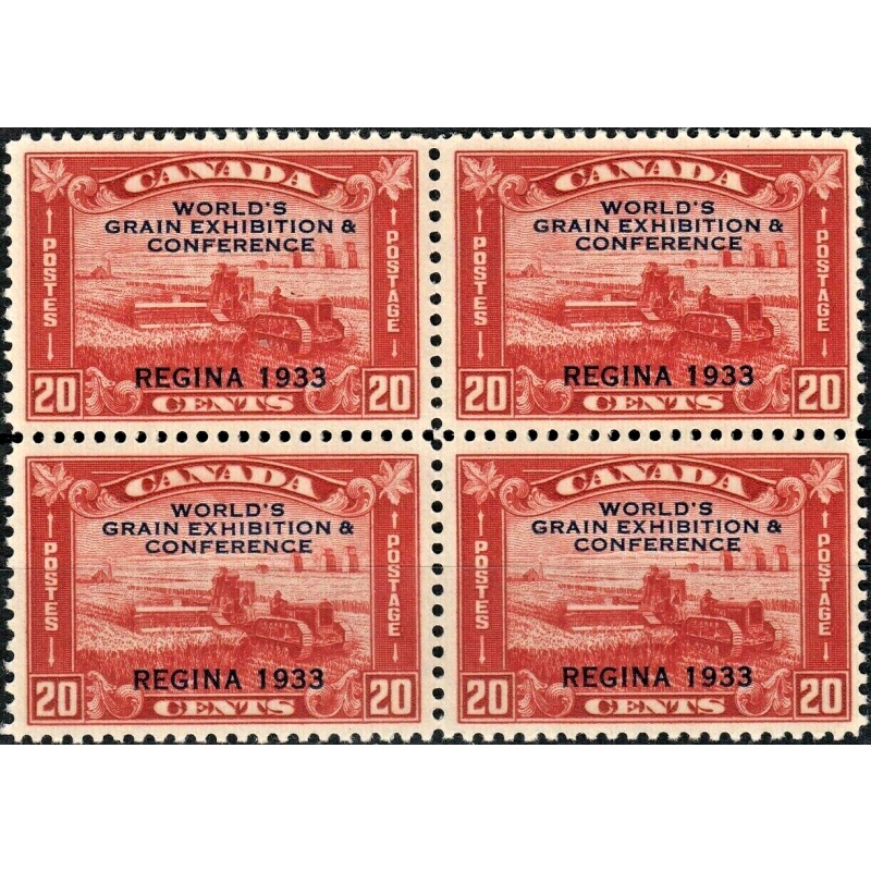 Canada 1933 KGV 20c Red Grain Conference Block of 4 MH/MUH
