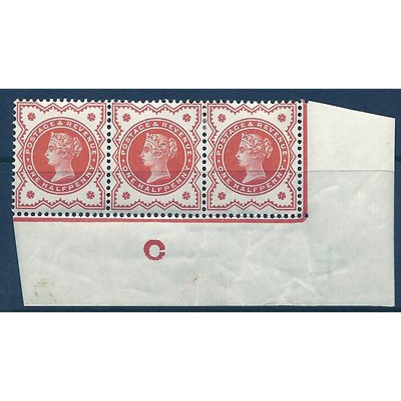 d Vermilion Jubilee control C For O imperf strip of 3 MOUNTED MINT