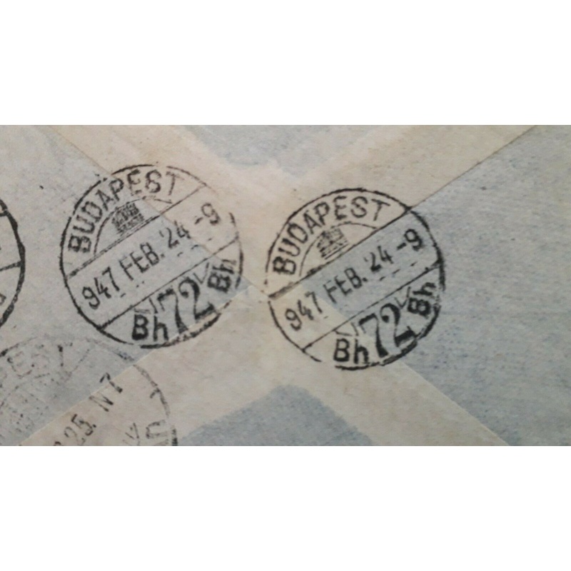 PALESTINE COVER 1947 TEL AVIV-HUNGARY 60 MILS AIRMAIL RATE BACKSTAMPED BUDAPEST