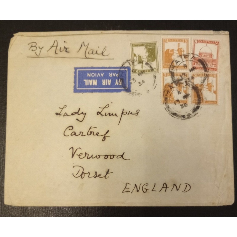 PALESTINE COVER 1934 AIRMAIL HAIFA TO ENGLAND LADY LIMPUS 43MILS POSTAGE