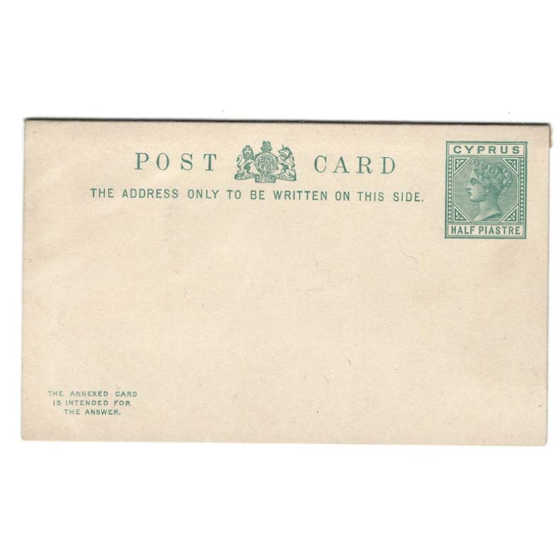 Cyprus 1892 ½d+½d reply card with linen hinge fine unused HG7