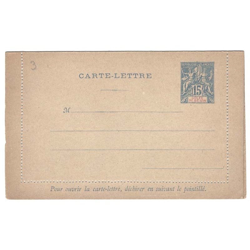 Benin 1892 15f Peace & Commerce lettercard unused