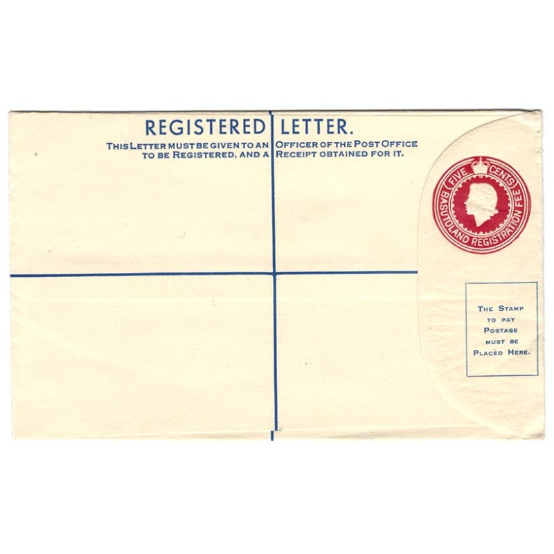 Basutoland 1953 5c red/cream registered envelope fine unused