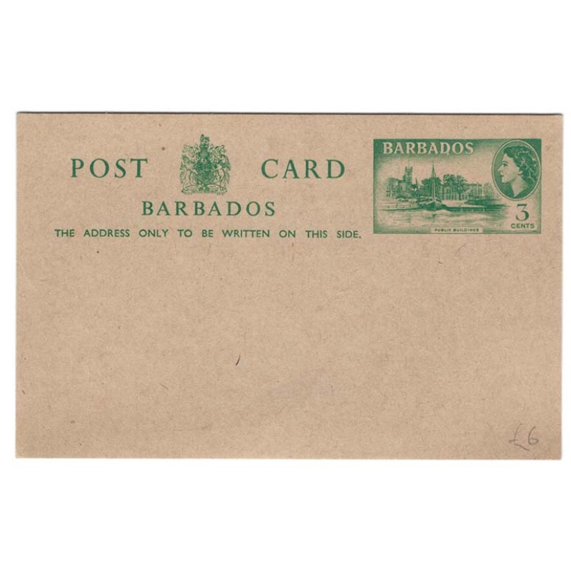 Barbados 1953 3c green on buff postal card fine unused