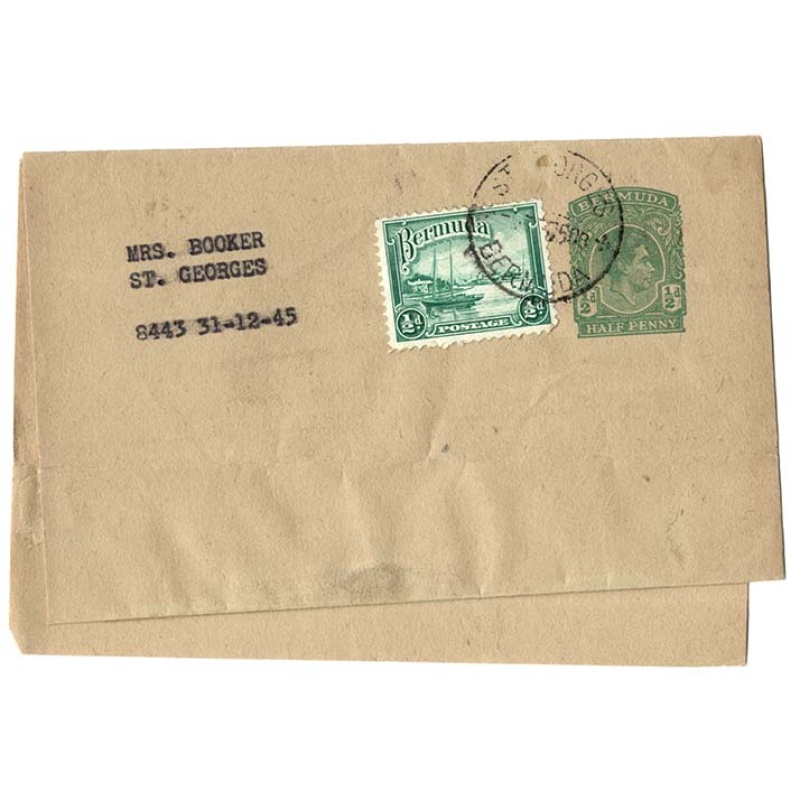 Bermuda 1945 ½d green/buff wrapper uprated ½d adhesive St Georges cds