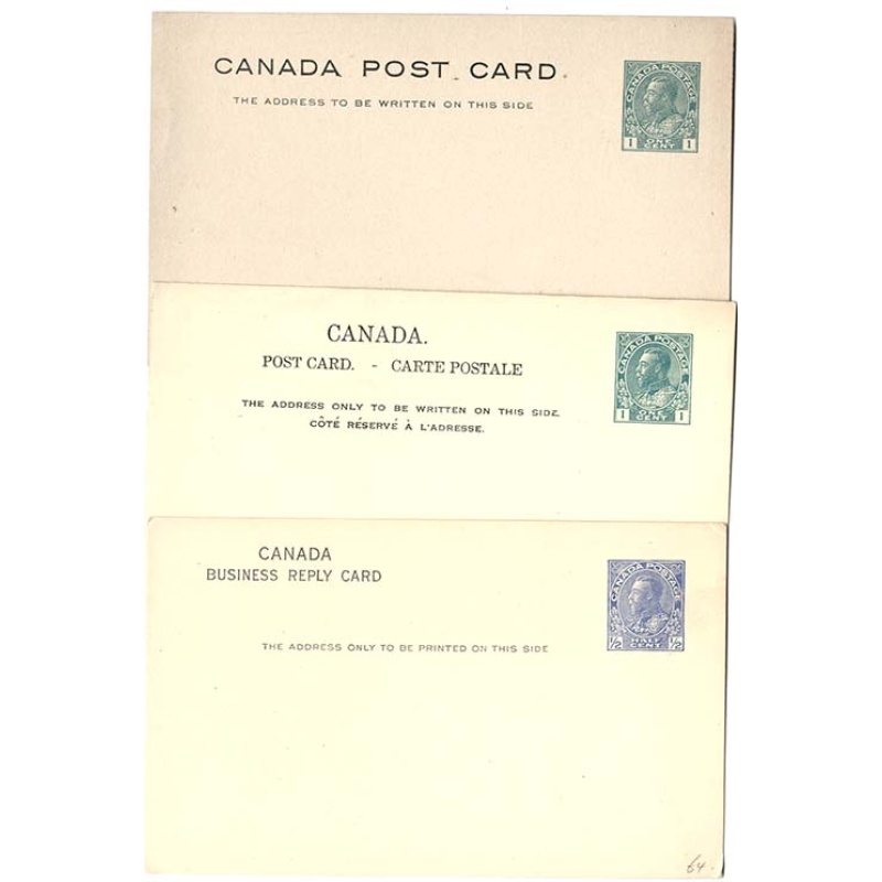 Canada 1912 3x different KG5 postal cards fine unused