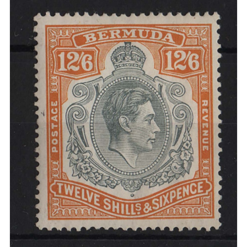 Bermuda 1938 12/6d grey & brownish orange sg120a, nibbled perf otherwise very