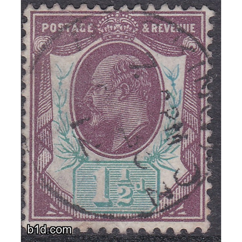 1½d Dull purple and green edward VII stamp with CDS