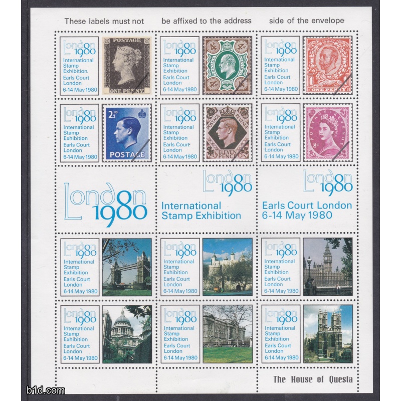 London 1980 stamp souvenir sheet house of Questa