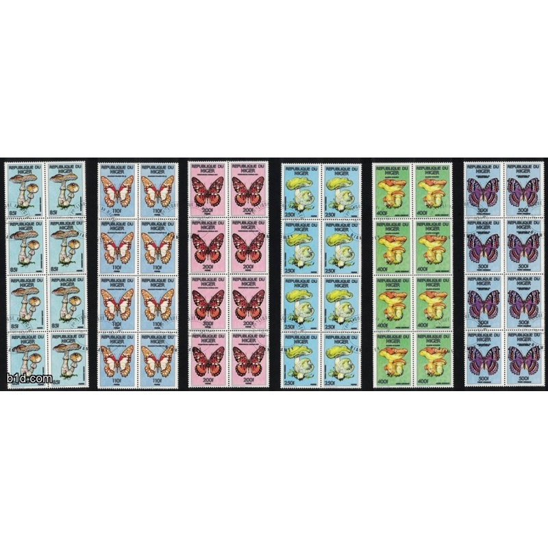 NIGER 1991 Wholesale - Butterflies & mushrooms complete set CTO 8X (2 scans) (Michel €48)